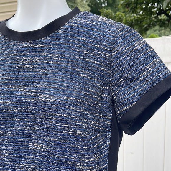 GUC Madewell Shimmer Weave Blue Metallic Black Panel Tweed Shift Dress Size 6 - Picture 6 of 17